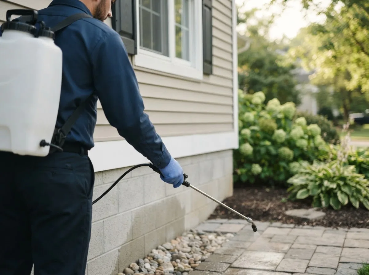 Pest control technician inspecting a home in Parnell, MO
